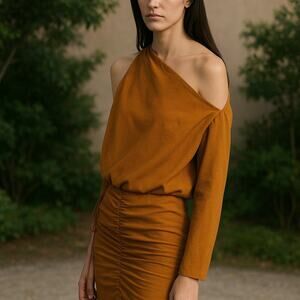 NWT The Sei Gathered Asymmetrical One Shoulder Cropped Sleeve Shirt Top Size 6
